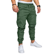 Slim fir cargo joggers for men in green color, featuring side pockets and tapered cuffs for a stylish fit.