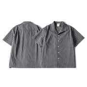 Front and back view of men’s striped casual shirt