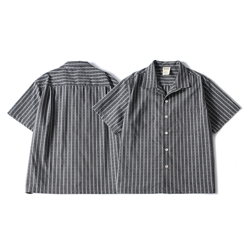 Front and back view of men’s striped casual shirt