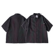 Front and back view of men’s striped summer shirt