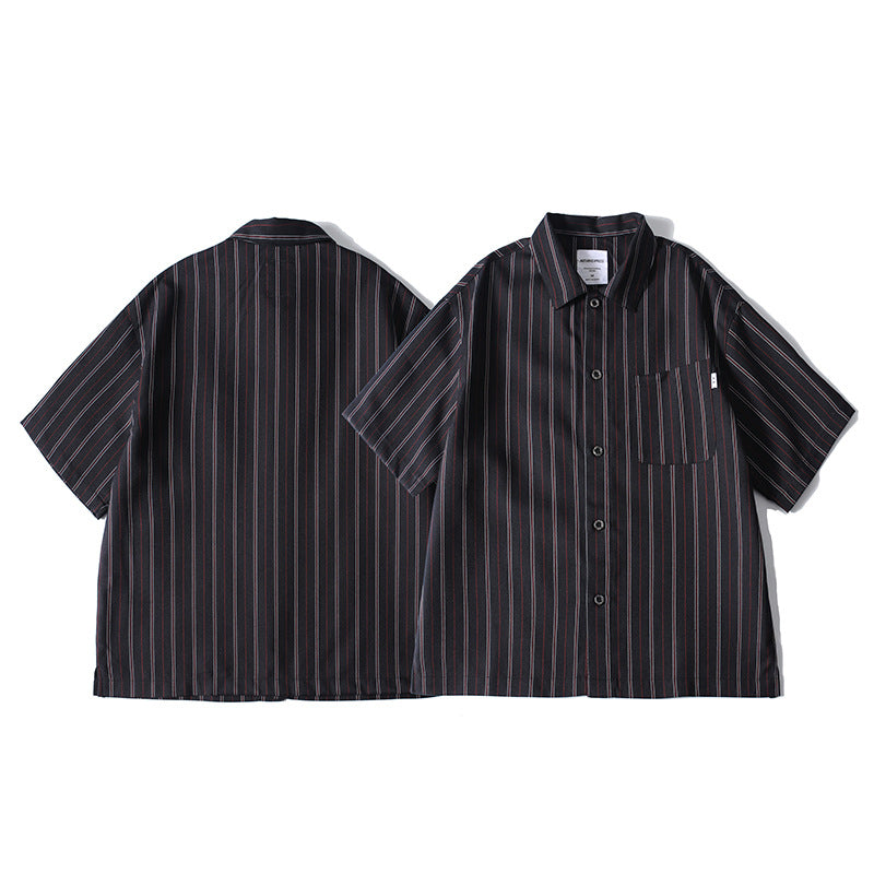 Front and back view of men’s striped summer shirt