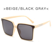 Oversized square sunglasses for women with beige frame and black gray fashion lenses
