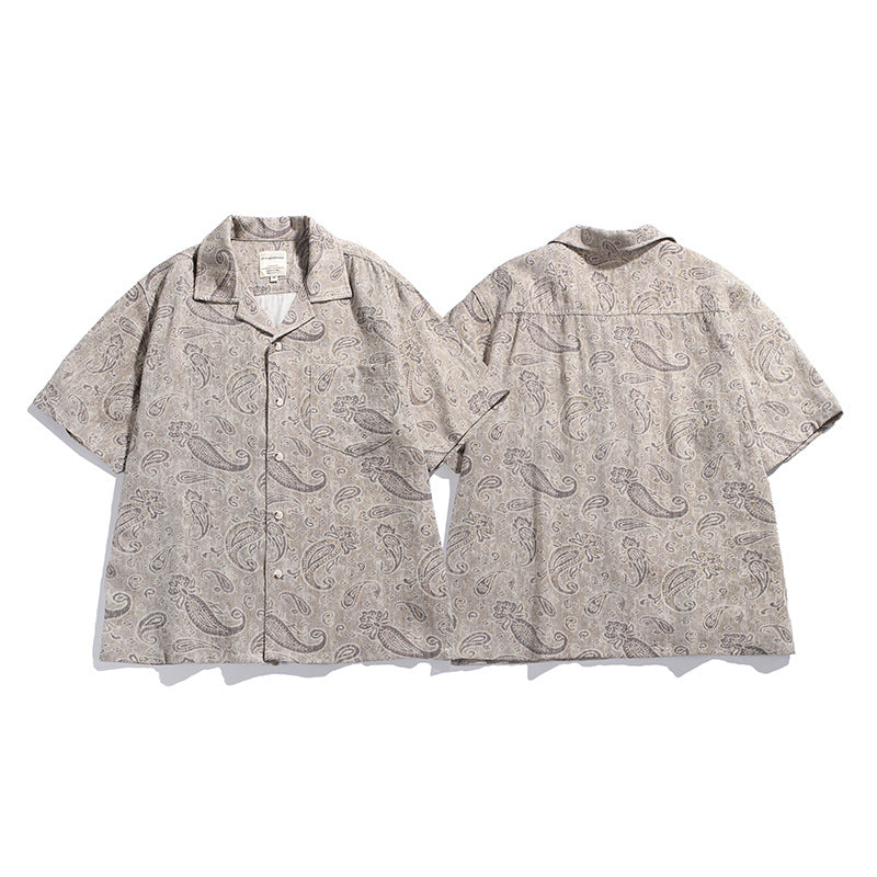Men's Paisley Cuban Collar Loose Fit Summer Shirt front and back view in breathable lightweight fabric
