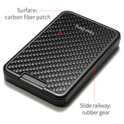 RFID blocking carbon fiber slide wallet with quick access card holder and slim minimalist design.
