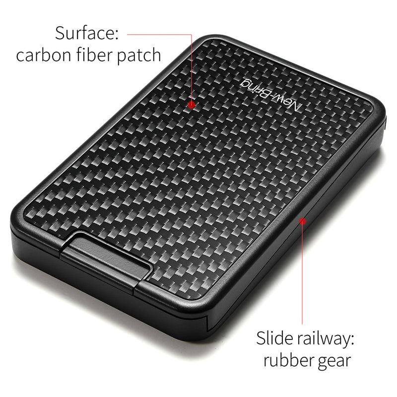 RFID blocking carbon fiber slide wallet with quick access card holder and slim minimalist design.
