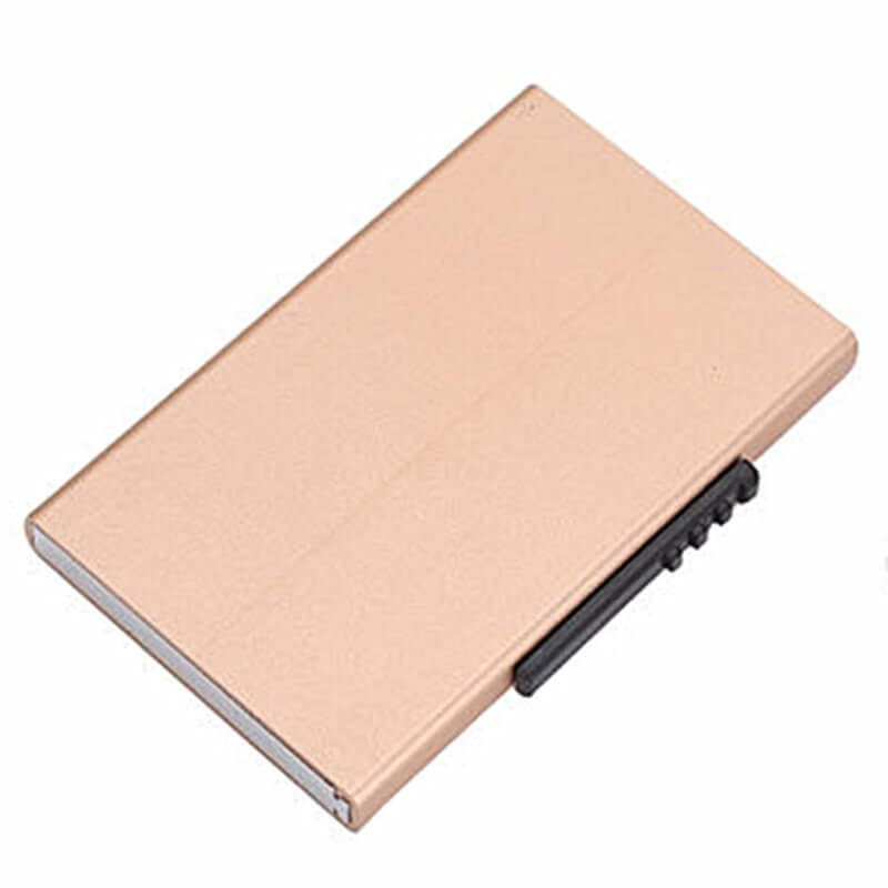 RFID Pop-Up Card Wallet Slim Minimalist Design in gold color with a sleek, modern appearance, designed for card protection.