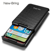 Slim RFID wallet with quick slide mechanism for easy card access.
