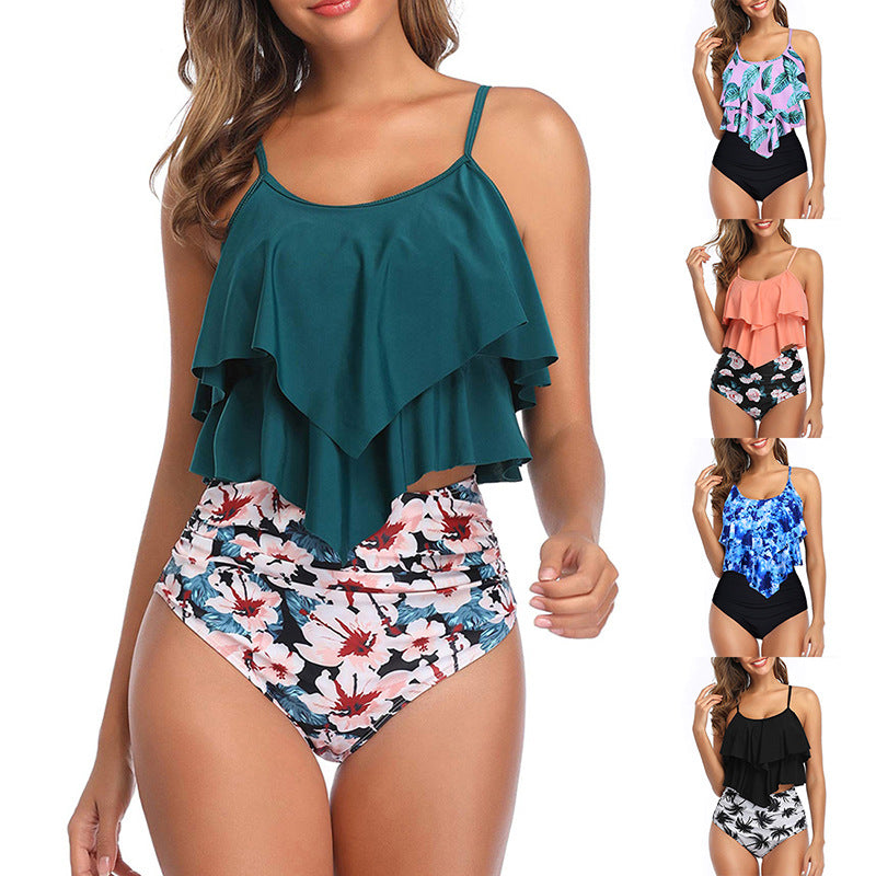 Variants of ruffled high-waist floral bikini set