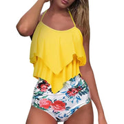Yellow ruffled high-waist bikini set for women