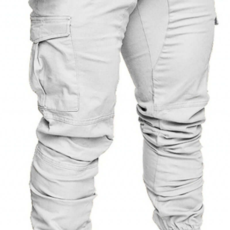 slim fir cargo joggers for men in light gray with knee pockets and a fitted design