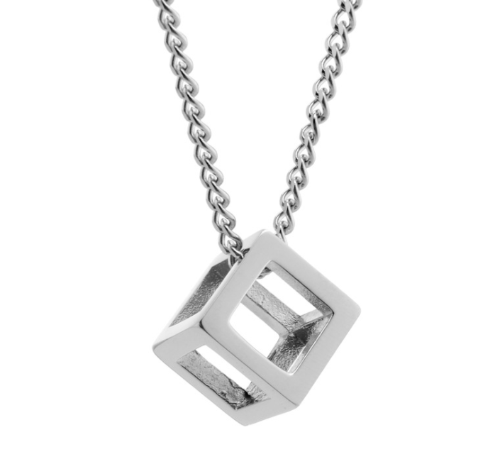 Stainless steel cube pendant necklace minimalist geometric design for men