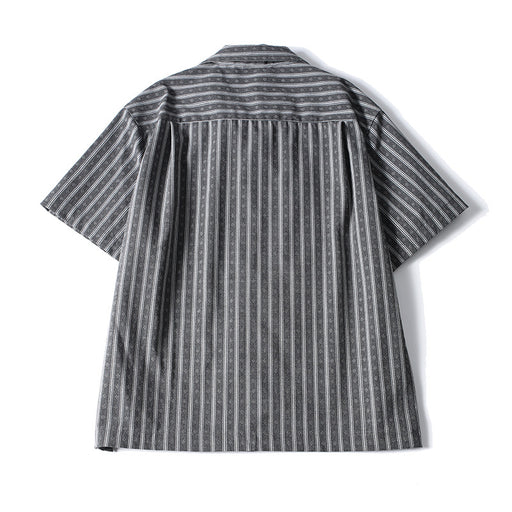 Back view of striped Cuban collar casual shirt for men