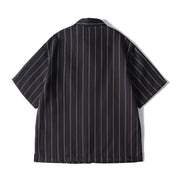 Back view of oversized striped casual shirt for men