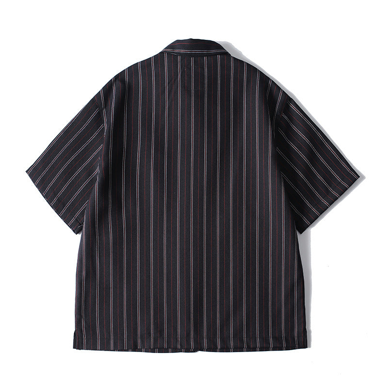 Back view of oversized striped casual shirt for men
