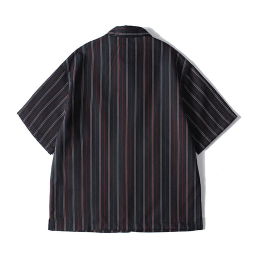 Back view of oversized striped casual shirt for men