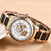Close-up of SUNKTA rose gold ceramic quartz watch
