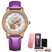 SUNKTA women’s quartz watch with purple leather strap
