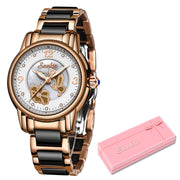 SUNKTA women’s ceramic quartz watch Rose Gold Black
