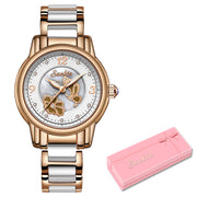 SUNKTA women’s ceramic quartz watch Rose Gold White
