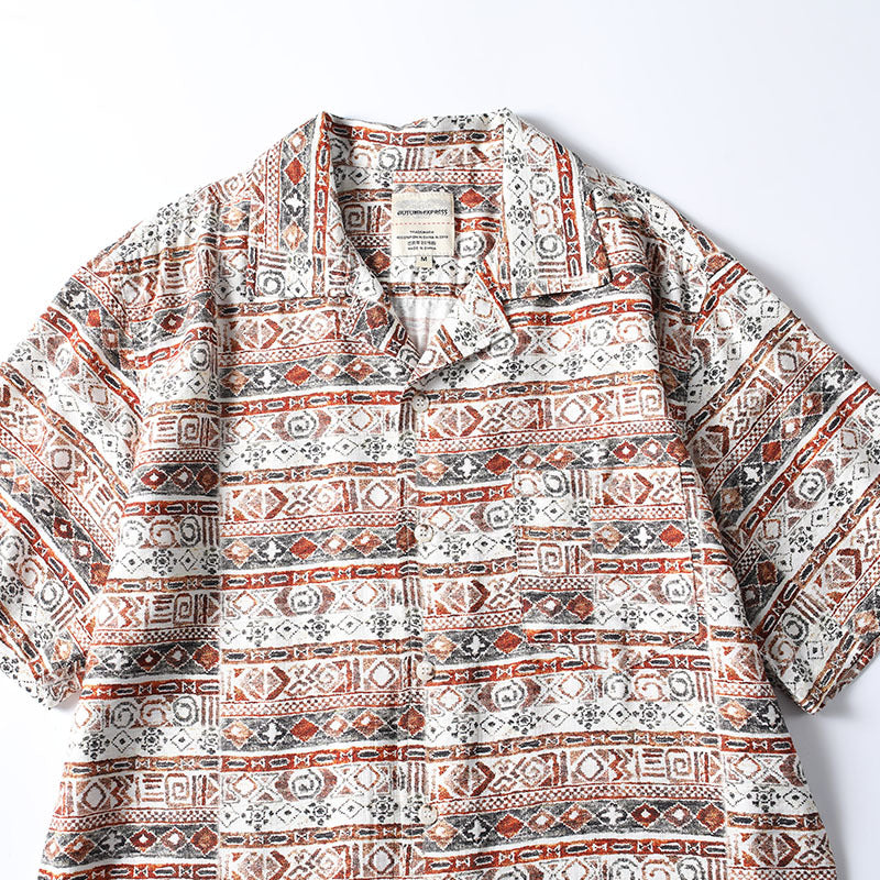 Men’s vintage Hawaiian print casual Cuban collar shirt
