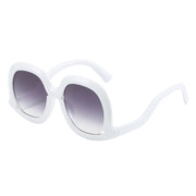 White oversized oval sunglasses with gray gradient lenses featuring a modern luxury fashion design and UV400 protection.
