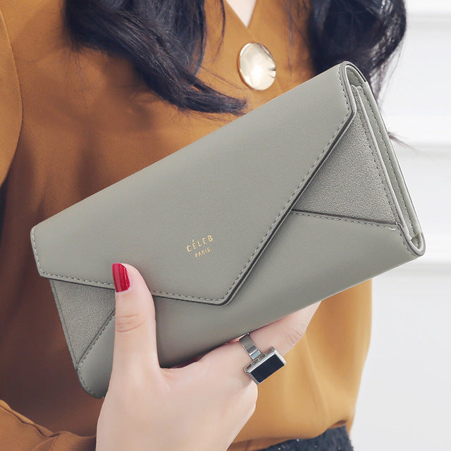 Gray women's envelope clutch wallet with elegant long wallet design
