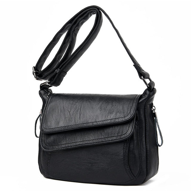 Women's genuine leather crossbody bag in black color
