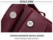 Magnetic closure detail of women's genuine leather crossbody bag
