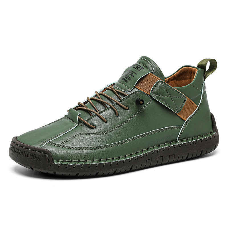 Women’s green hand-stitched casual comfort walking shoes

