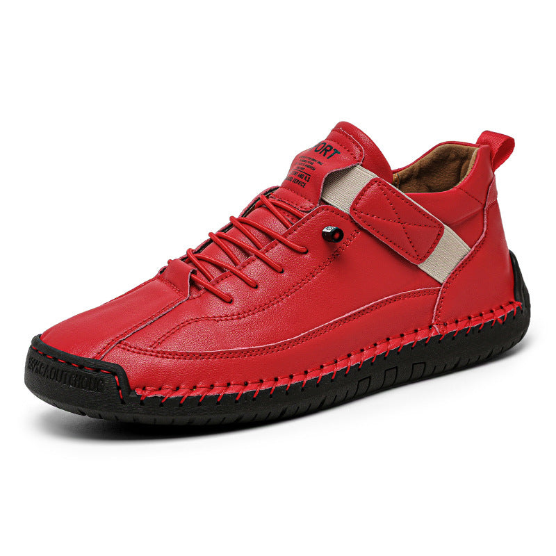 Women’s red hand-stitched casual comfort walking shoes
