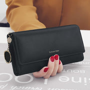 Black women's long PU leather wallet with elegant everyday clutch design
