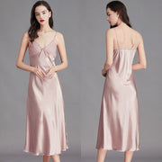 Women’s lotus  ice silk sleeveless nightgown with elegant satin look

