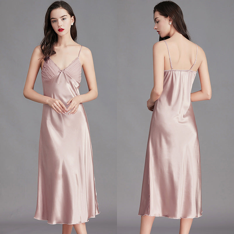Women’s lotus  ice silk sleeveless nightgown with elegant satin look
