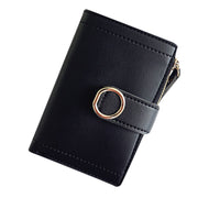 Black women's mini PU leather coin purse wallet with zipper pocket.
