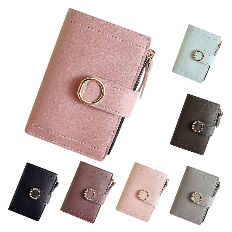 Women's mini coin purse wallet available in pink, black, gray, lavender, army green, and light green.
