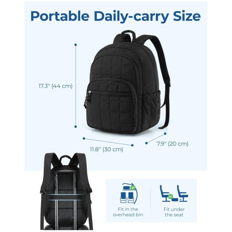 Women’s quilted travel backpack dimensions and carry-on size guide
