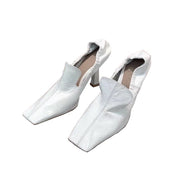 Women’s white square toe mule heels with elegant stiletto heel
